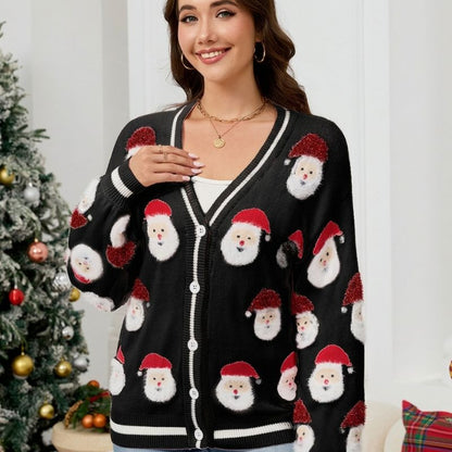 Santa Graphic Button-Up Christmas Sweater