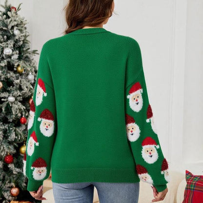 Santa Graphic Button-Up Christmas Sweater