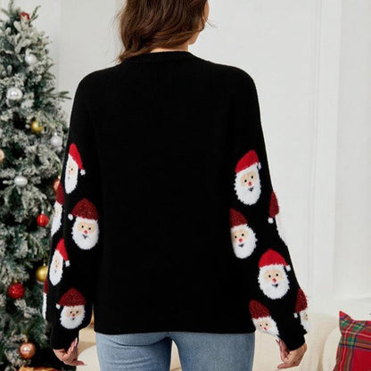 Santa Graphic Button-Up Christmas Sweater