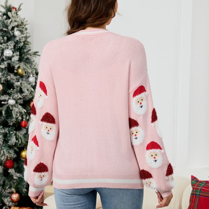 Santa Graphic Button-Up Christmas Sweater