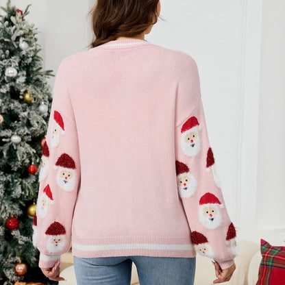 Santa Graphic Button-Up Christmas Sweater