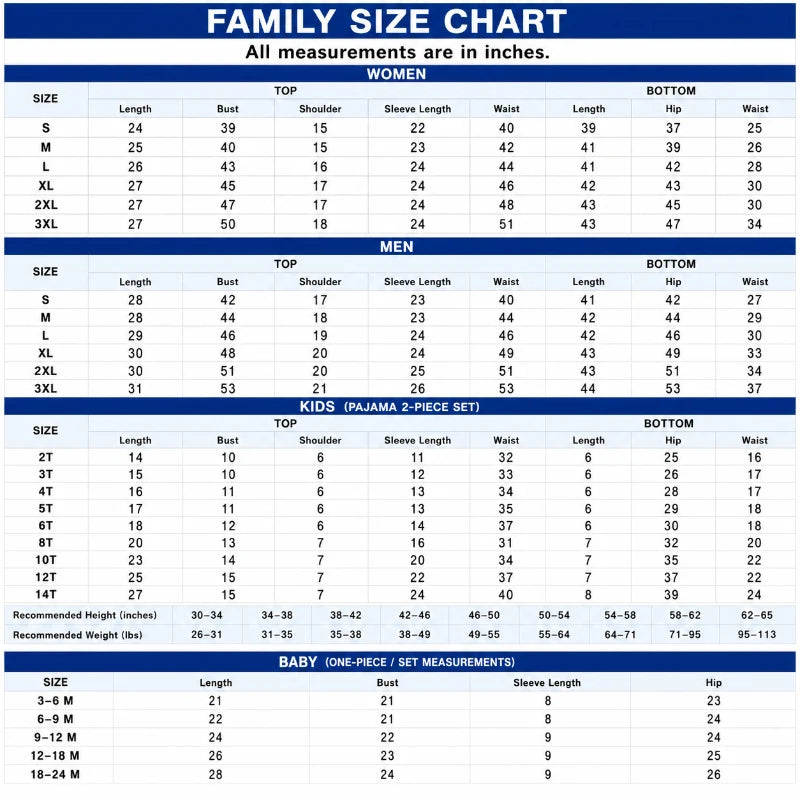 Size Chart Inch