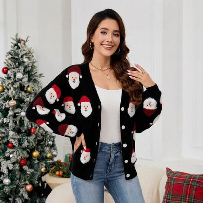 Santa Graphic Button-Up Christmas Sweater