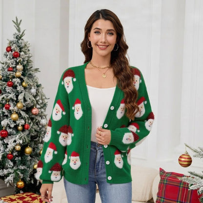 Santa Graphic Button-Up Christmas Sweater