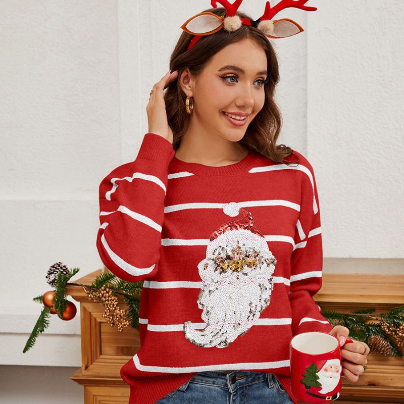 Sequin Santa Striped Christmas Sweater