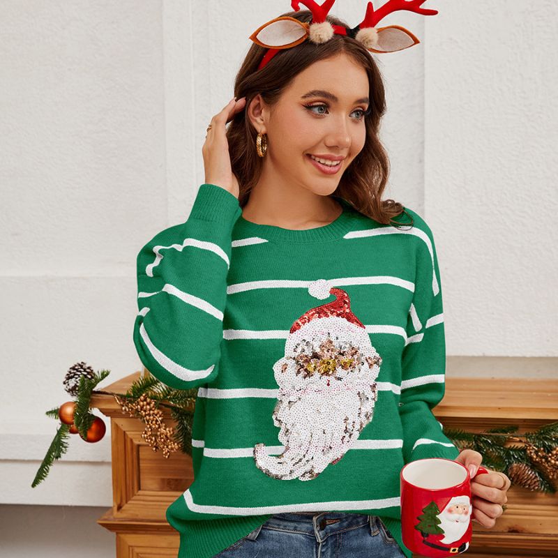 Sequin Santa Striped Christmas Sweater