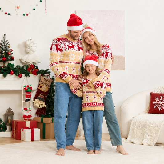 Snowflakes and Reindeer Matching Family Christmas Sweaters