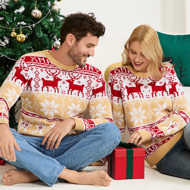 Snowflakes and Reindeer Matching Family Christmas Sweaters