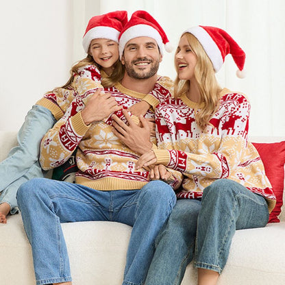 Snowflakes and Reindeer Matching Family Christmas Sweaters