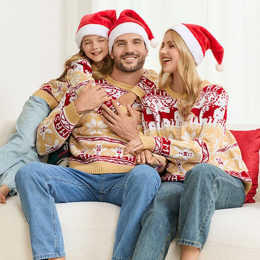 Snowflakes and Reindeer Matching Family Christmas Sweaters