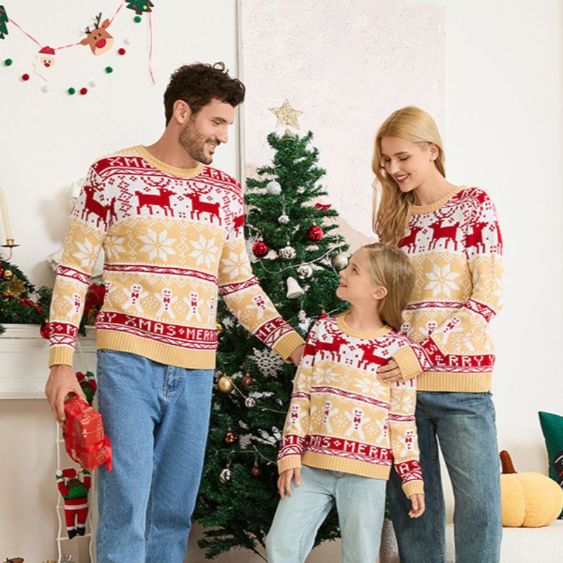 Snowflakes and Reindeer Matching Family Christmas Sweaters