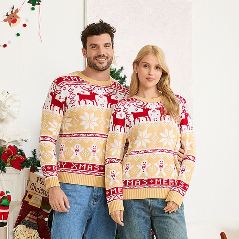 Snowflakes and Reindeer Matching Family Christmas Sweaters