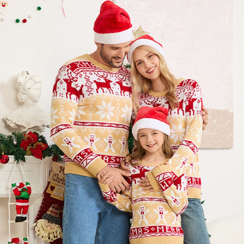Snowflakes and Reindeer Matching Family Christmas Sweaters