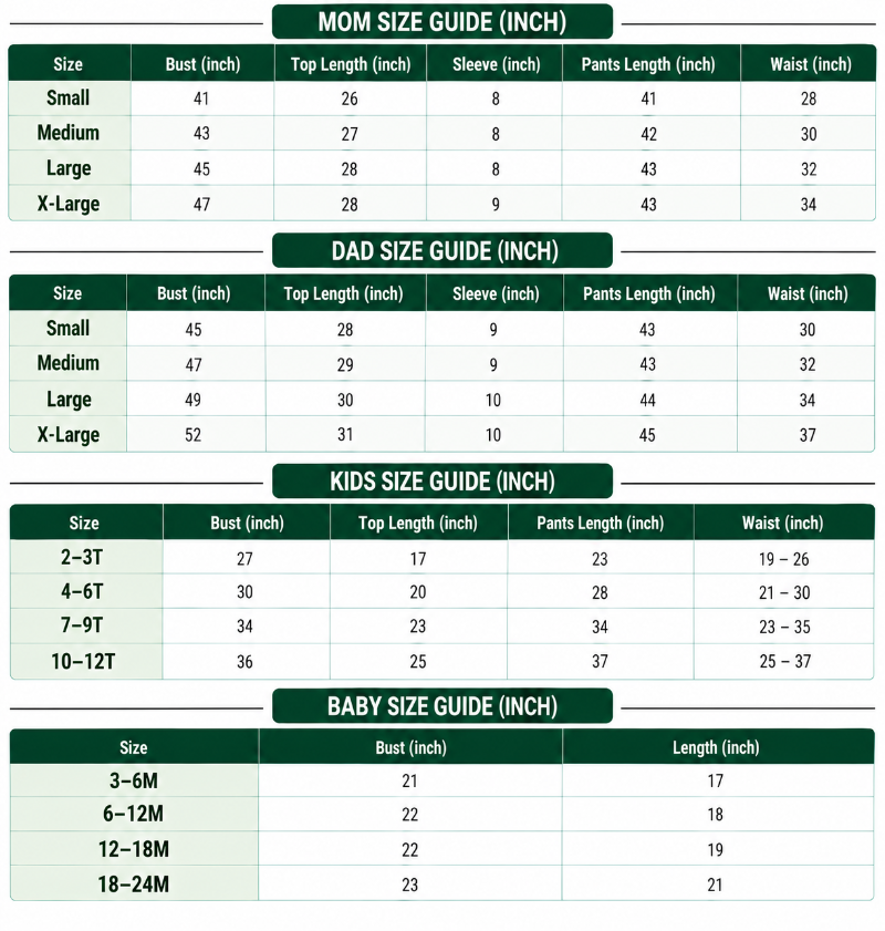 Size Chart Inch