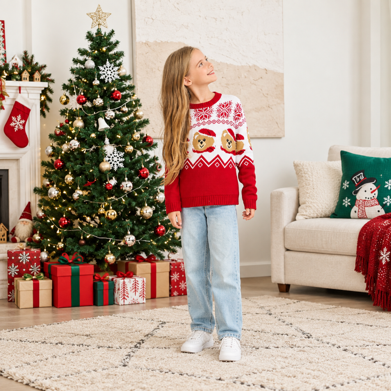 Teddy Bear Fair Isle Matching Family Christmas Sweaters
