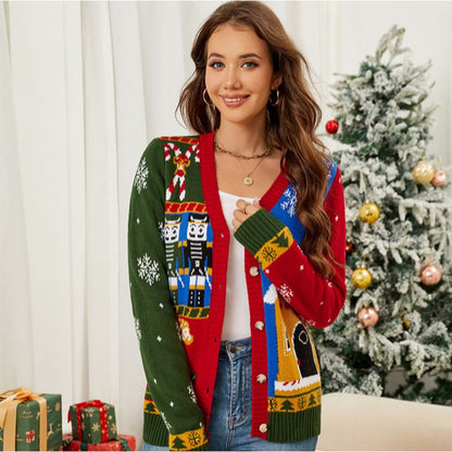 Vintage Snowflake and Village Pattern Christmas Sweater