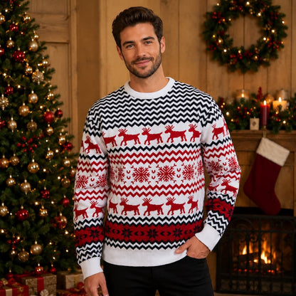 White Snowflake Reindeer Christmas Sweater 