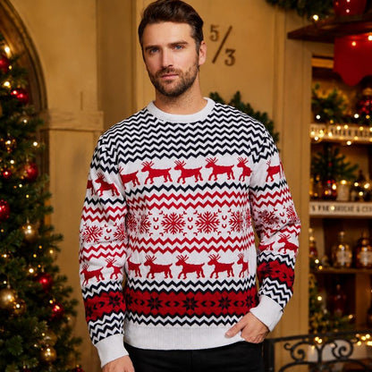 White Snowflake Reindeer Christmas Sweater 