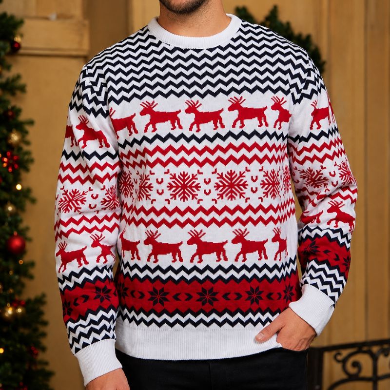 White Snowflake Reindeer Christmas Sweater  
