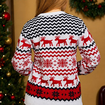White Snowflake Reindeer Christmas Sweater  