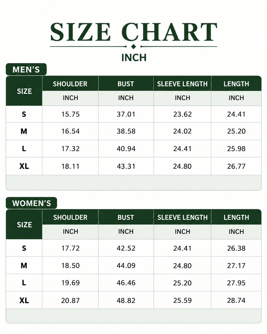 Size Chart Inch