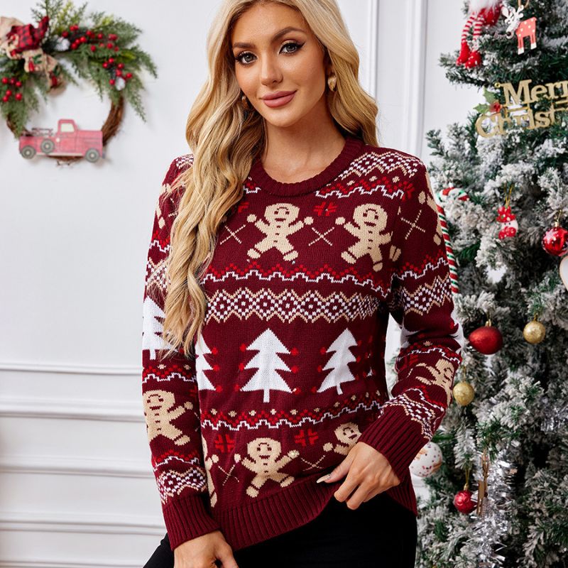 Wine Red Gingerbread Knit Christmas Sweater