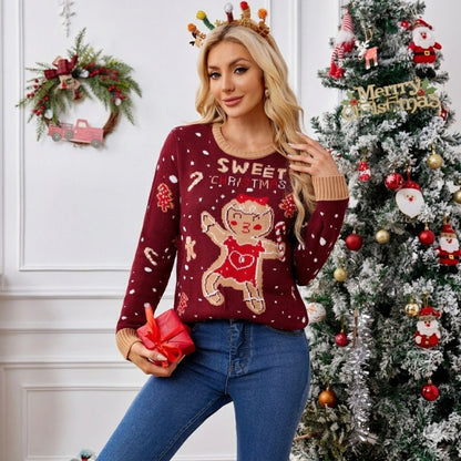 Wine Red Gingerbread & Candy Cane Christmas Sweater