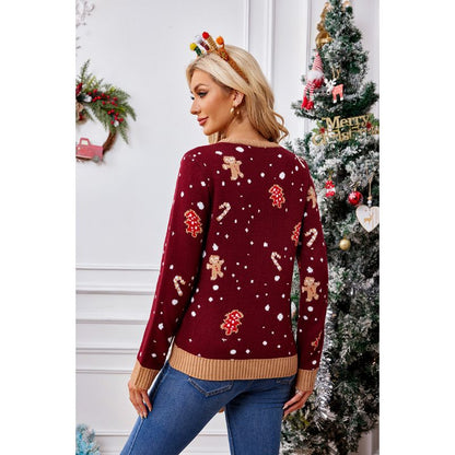 Wine Red Gingerbread & Candy Cane Christmas Sweater