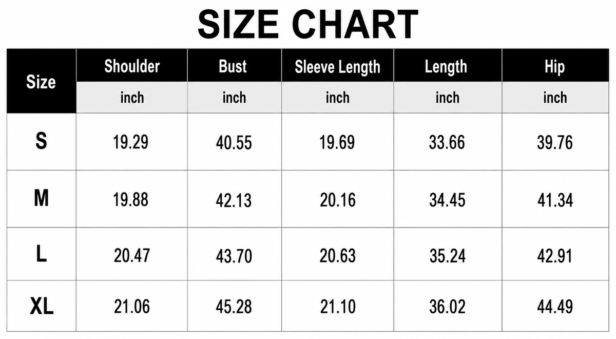 Size Chart Inch